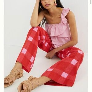 Anthropologie Red and Pink Checkered Wide Leg Pants